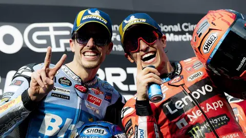 Marc M&aacute;rquez y Alex M&aacute;rquez en el podio | Marc M&aacute;rquez