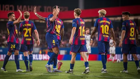 Los jugadores del FC Barcelona celebran un gol anotado durante la pretemporada | FCB