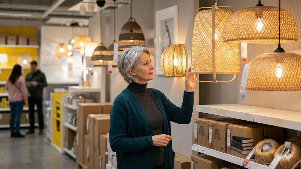 L&aacute;mparas Ikea NARRKOLV y KNIXHULT con fibras naturales que proyectan luz c&aacute;lida y decorativa