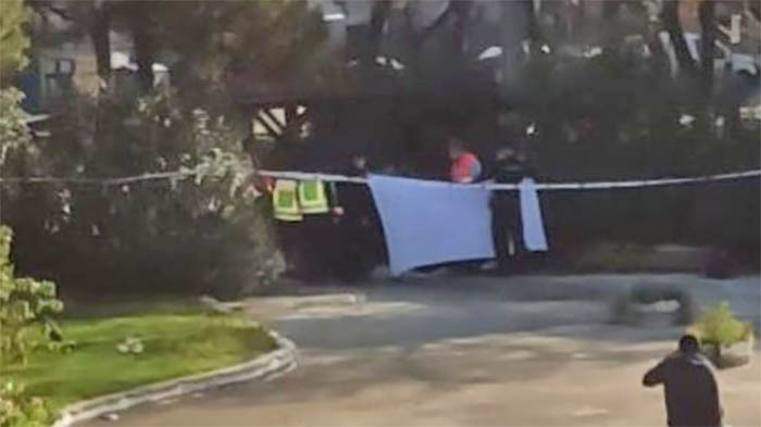 Escena del parque de La Plata en Jerez de la Frontera con la Policía Nacional junto al cuerpo sin vida de la mujer