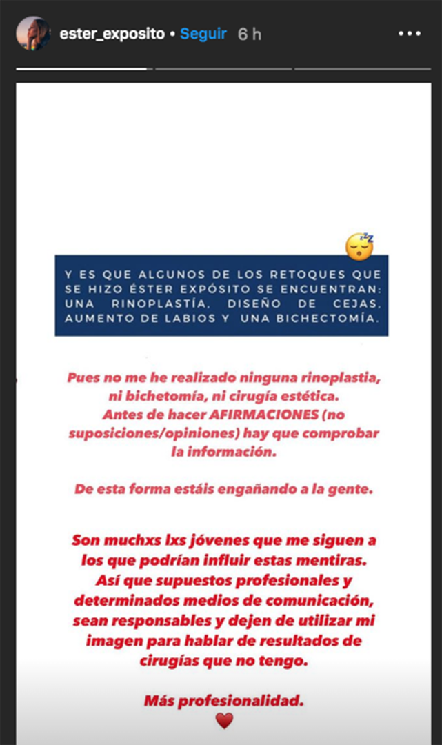 Ester Expósito en sus stories de Instagram