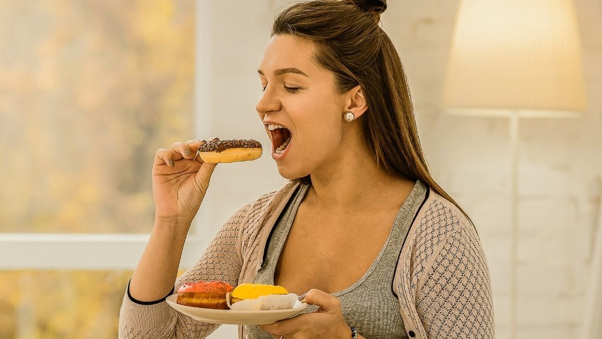Mujer comiendo hamburguesa