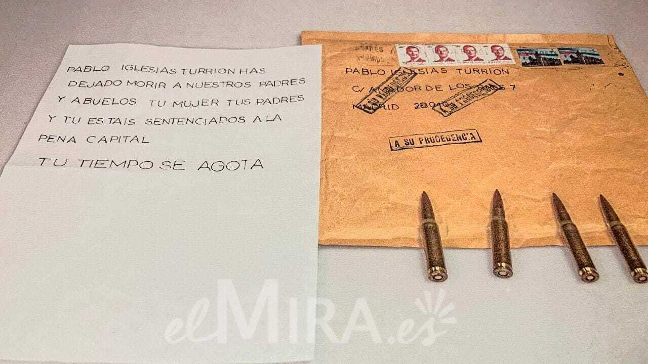 Envían balas a Pablo Iglesias como presunta amenaza