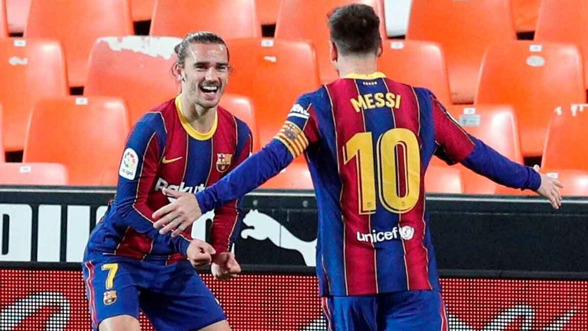 Messi y Griezmann en el Valencia CF - FC Barcelona