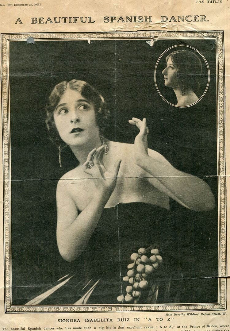 Isabelita Ruiz en su actuación en el Prince of Wales Theatre, 1921.