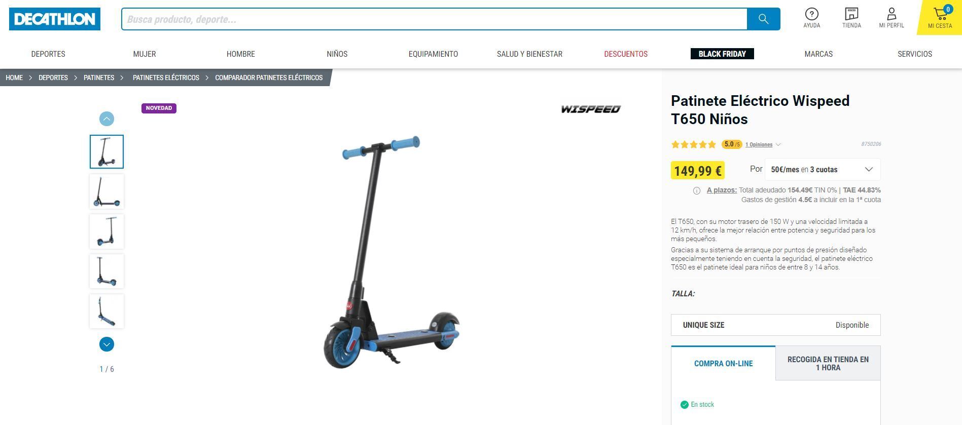 Patinete eléctrico Wispeed de Decathlon