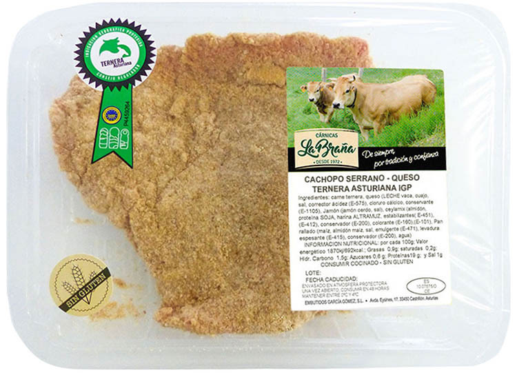 cachopo de ternera IGP Ternera Asturiana relleno con jamón serrano y queso