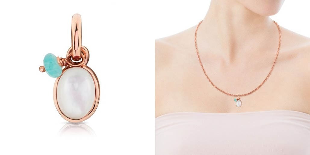 Colgante de plata vermeil rosa con nácar y amazonita Tiny