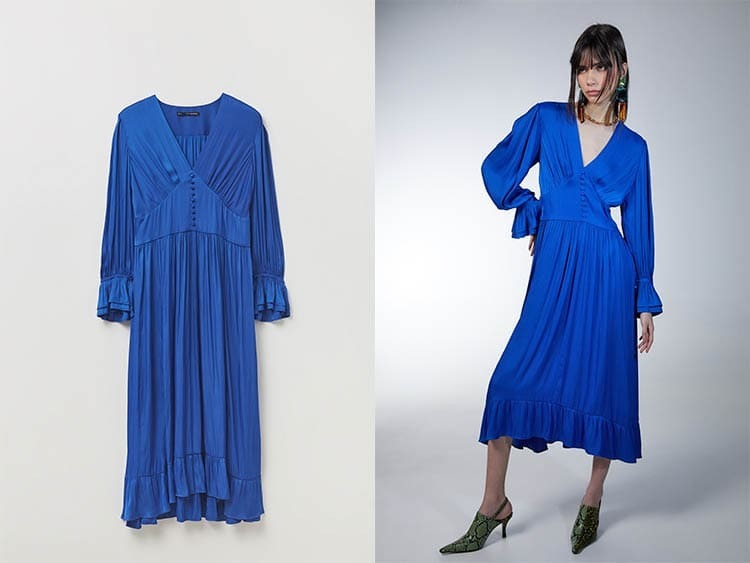 VESTIDO SATINADO LARGO CON ESCOTE PICO Y DETALLE DE BOTONES FORRADOS de SFERA