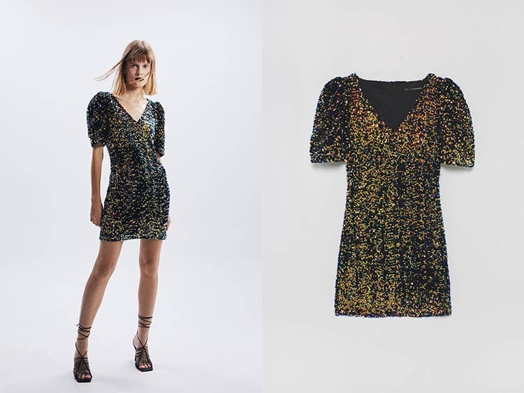 VESTIDO CORTO DE LENTEJUELAS CON MANGA CORTA