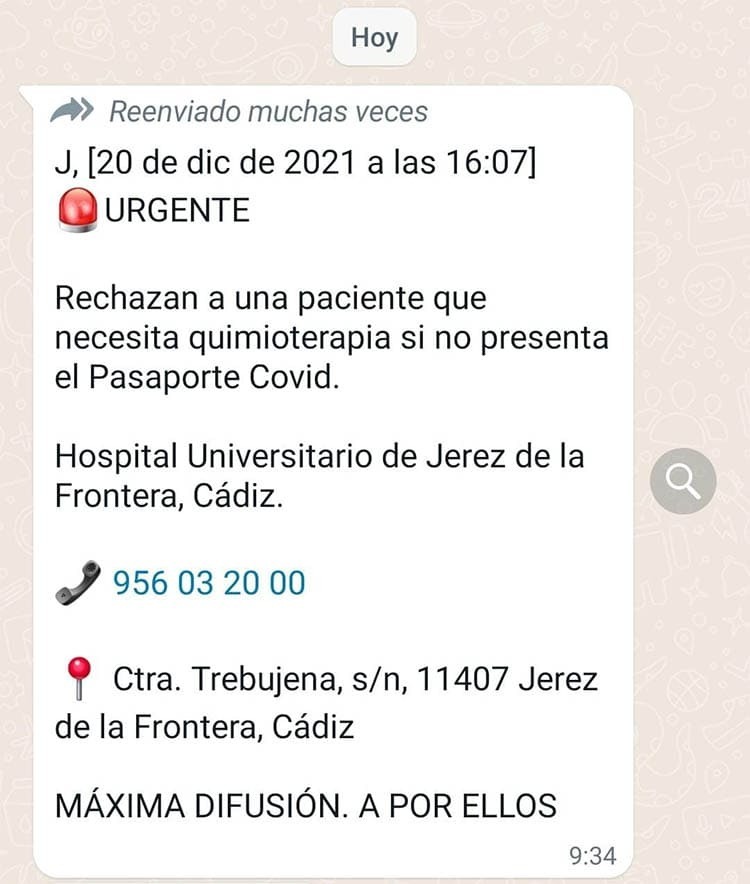 Bulo por Whatsapp sobre Covid en Jerez