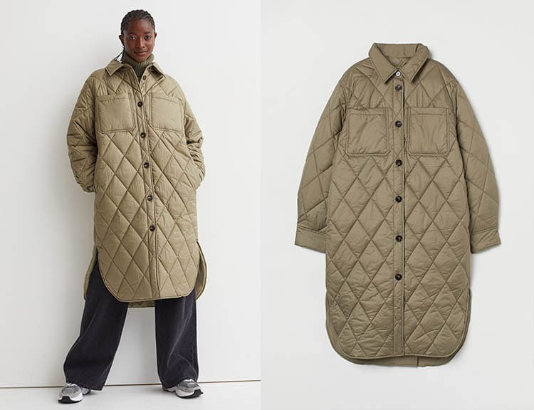 Chaqueta camisera guateada H&M verde caqui