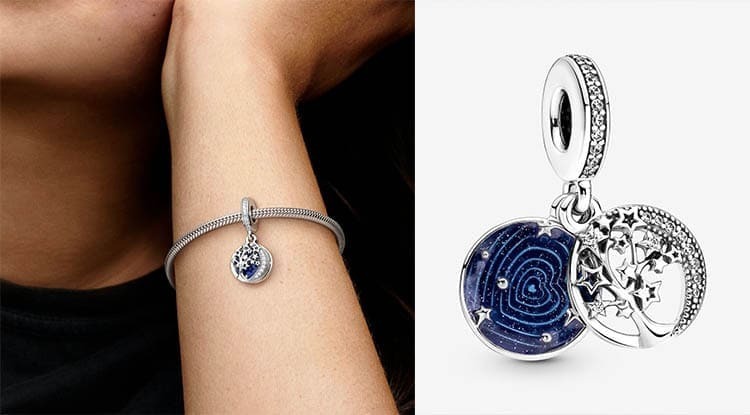 Charm Colgante Doble Árbol y Luna de la Galaxia