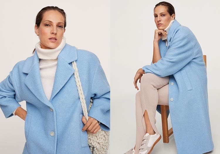 Abrigo lana oversize Mango azul 