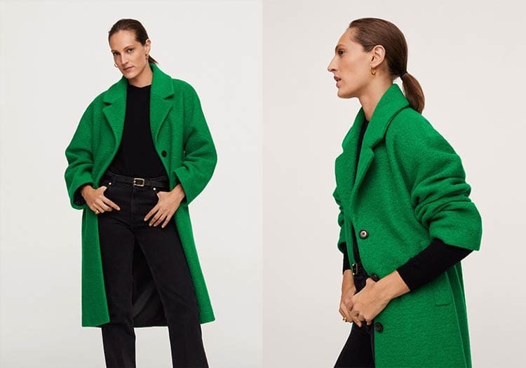 Abrigo lana oversize Mango verde 