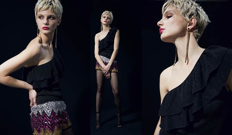 TOP DE PUNTO ASIMÉTRICO CON DOBLE VOLANTE