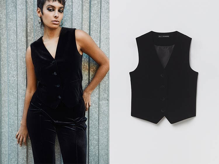 CHALECO DE TERCIOPELO LISO CON CIERRE FRONTAL DE BOTONES