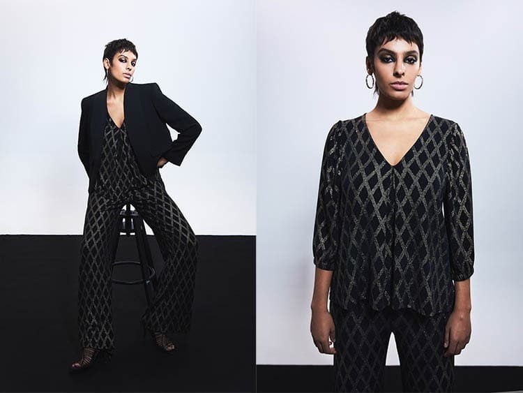 CUERPO CUELLO PICO DE MANGA LARGA Y MOTIVO DE ROMBOS