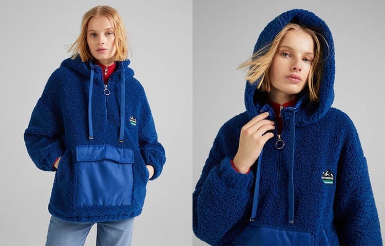 Cazadora canguro efecto borrego largo