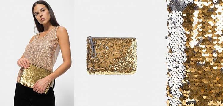 Bolso de mano con lentejuelas para Mujer TEX dorado