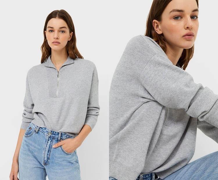 Jersey de cuello perkins con cremallera y manga larga