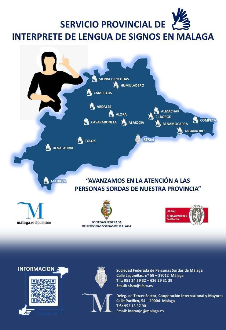 Cartel del servicio gratuito de intérprete de lenguaje de signos de la Diputación de Málaga