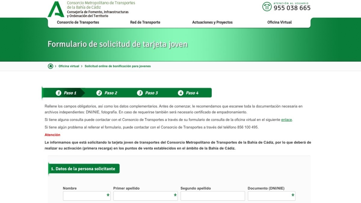 ¿Cómo solicitar la nueva Tarjeta Joven de Transporte en Jerez? Foto: captura de la web del Consorcio de Transportes Bahía de Cádiz.
