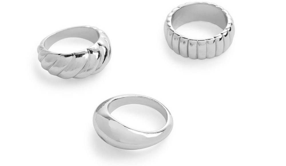 Pack de 3 anillos clásicos gruesos plateados