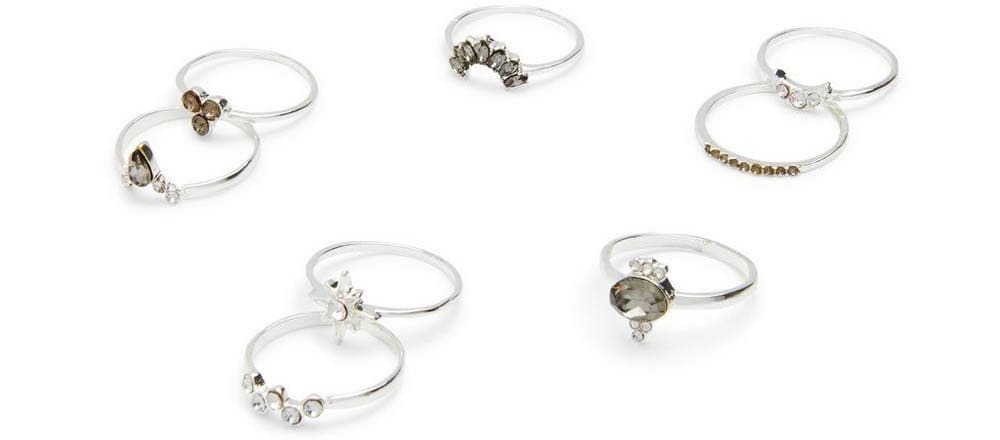 Pack de 8 anillos plateados con cuerpos celestes