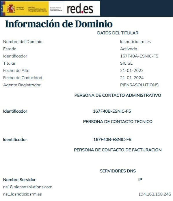 Datos Whois de Periódico Digital Las Noticias de la Región de Murcia
