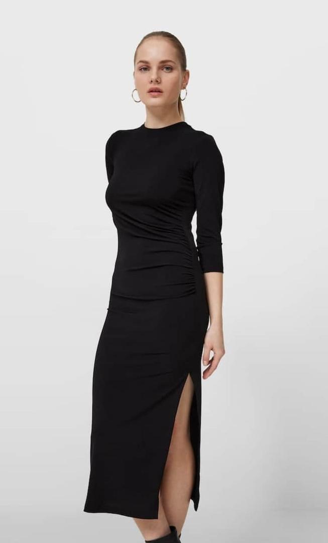 Vestido manga larga corte midi con fruncido