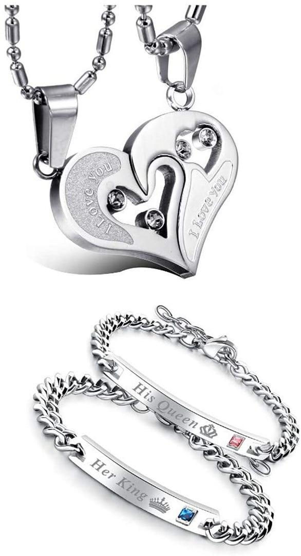 Pulseras para parejas con collares de corazón FLONGO