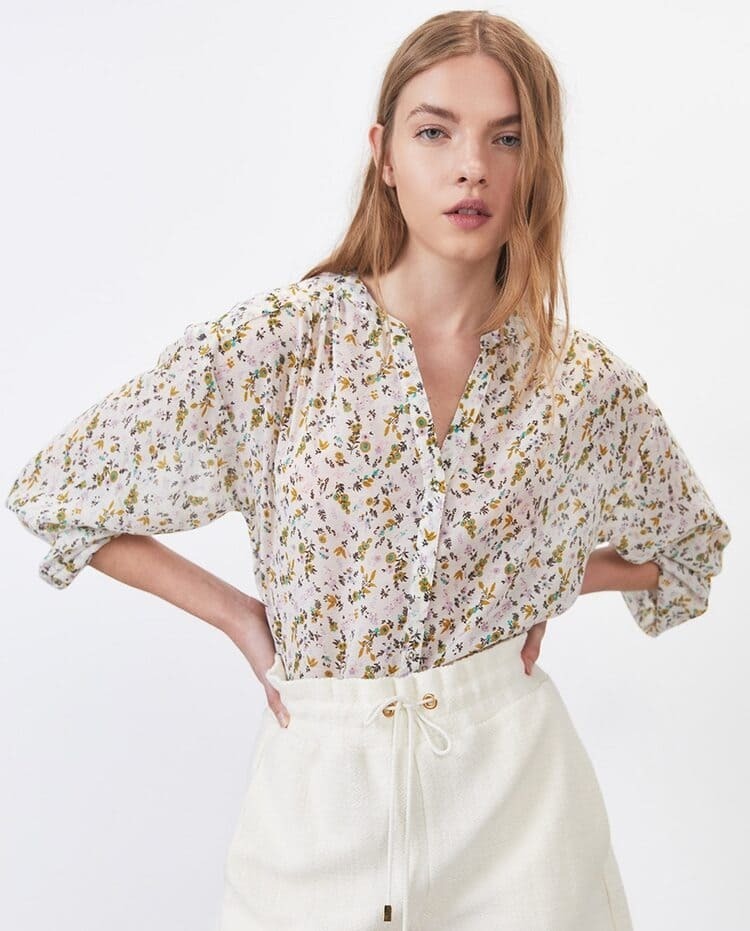 Camisa floral cuello Mao SFERA