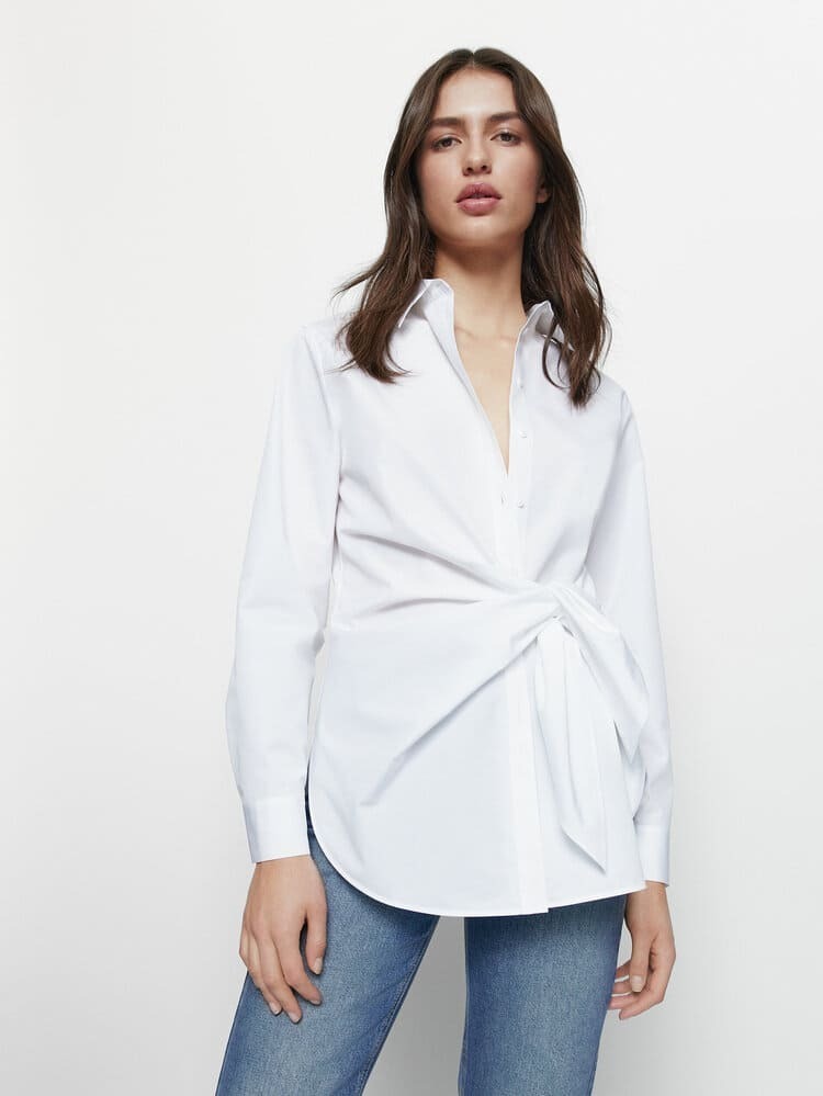 Camisa de popelín con nudo de Massimo Dutti