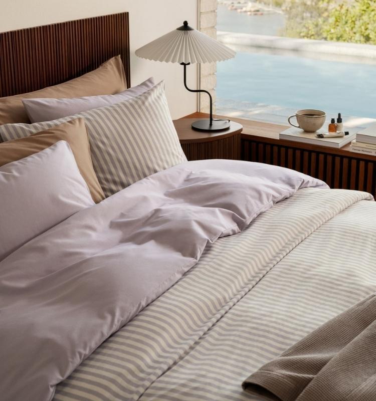 Conjunto de funda nórdica doble de algodón lila claro y crema