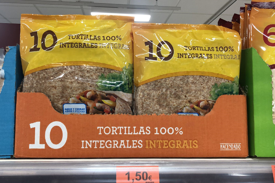 Tortillas integrales en un supermerdado de Mercadona