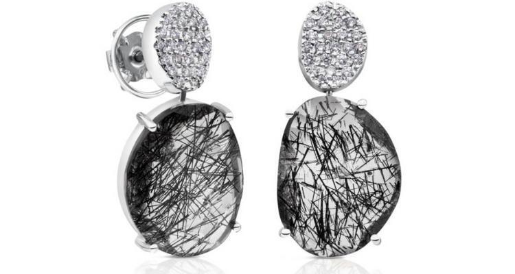 Pendientes ATELIER Dramatic Jewelry de oro blanco con diamantes y cuarzo turmalinado de Tous