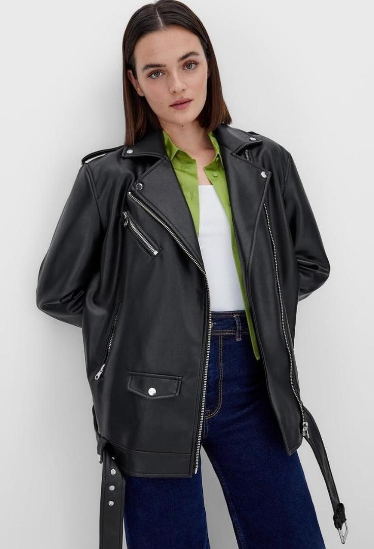 Cazadora biker oversize efecto piel