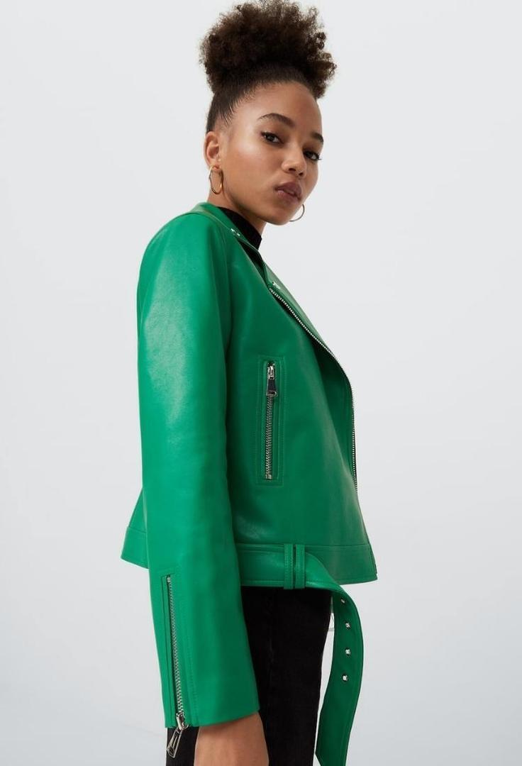 Cazadora biker efecto piel de largo medio