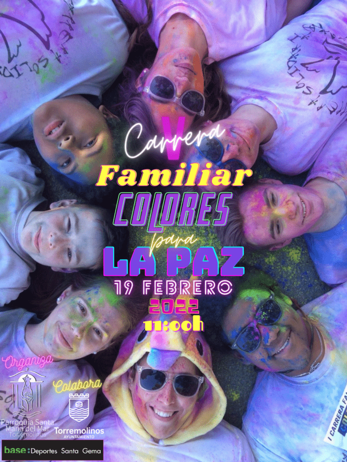 Cartel de la V Carrera Familiar Colores por la Paz en Torremolinos, Málaga