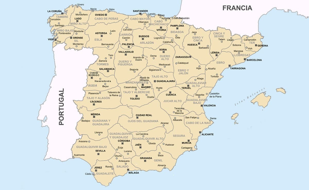 Mapa de las provincias en España deseadas por Napoleón en 1810