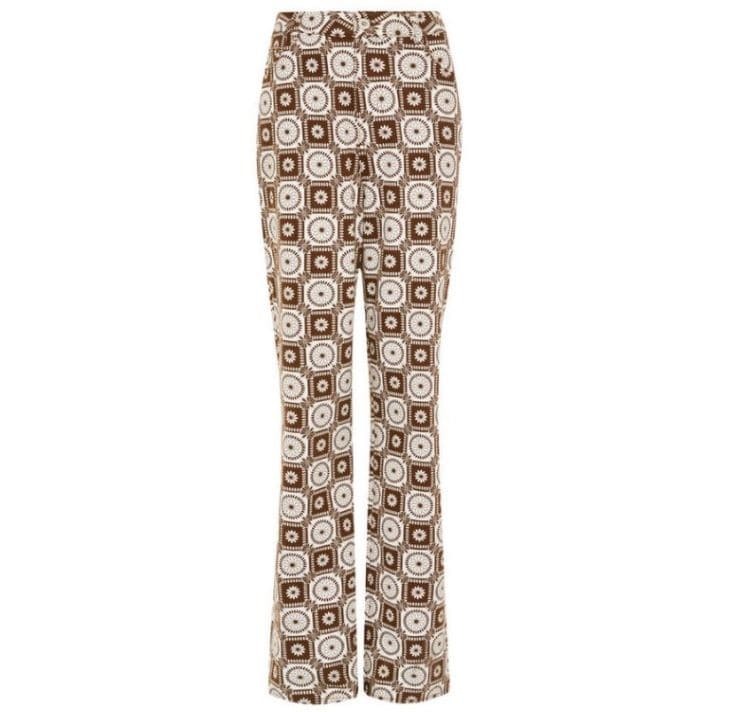 Pantalón marrón de pernera ancha con estampado floral