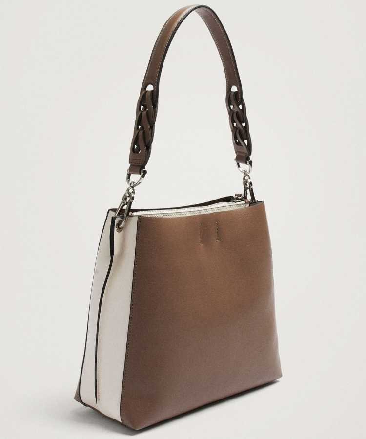 Bolso de hombro bicolor con asa entrelazada