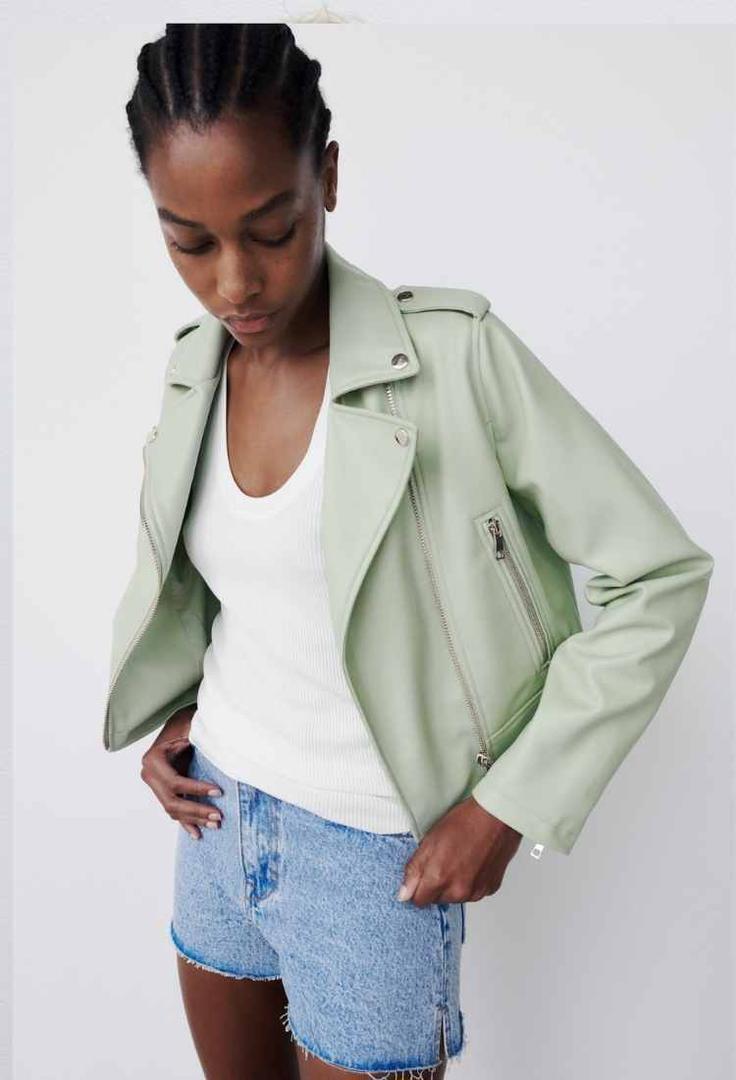 Cazadora efecto piel menta 