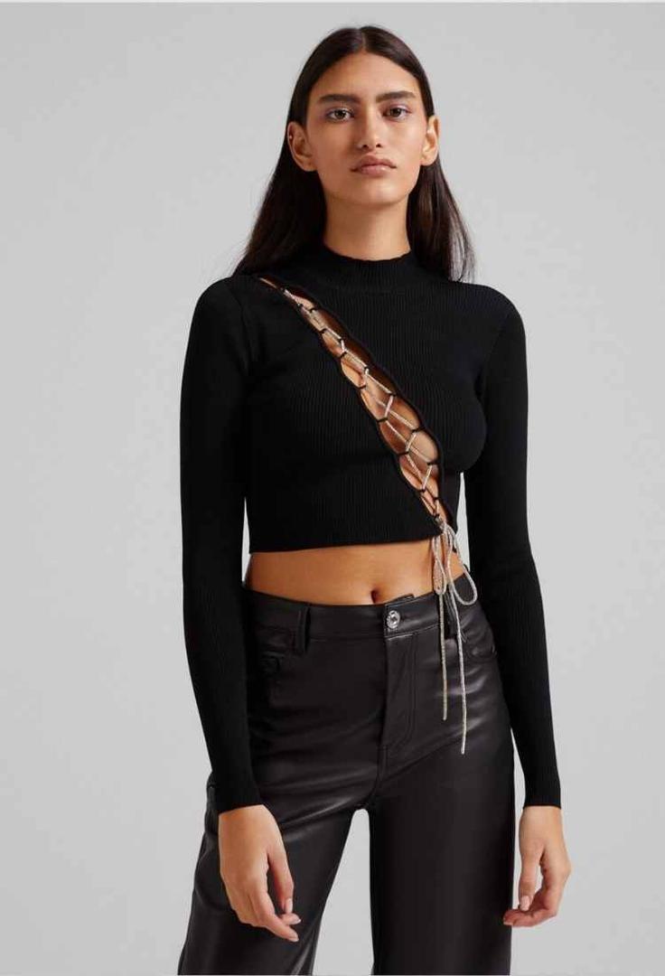 Jersey lace up strass de Bershka