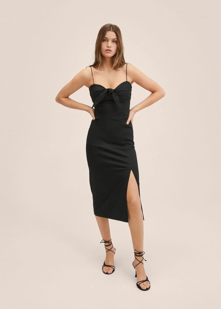Vestido midi clásico con nudo Mango