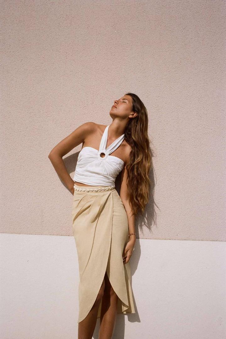 Falta midi con apliques de conchas