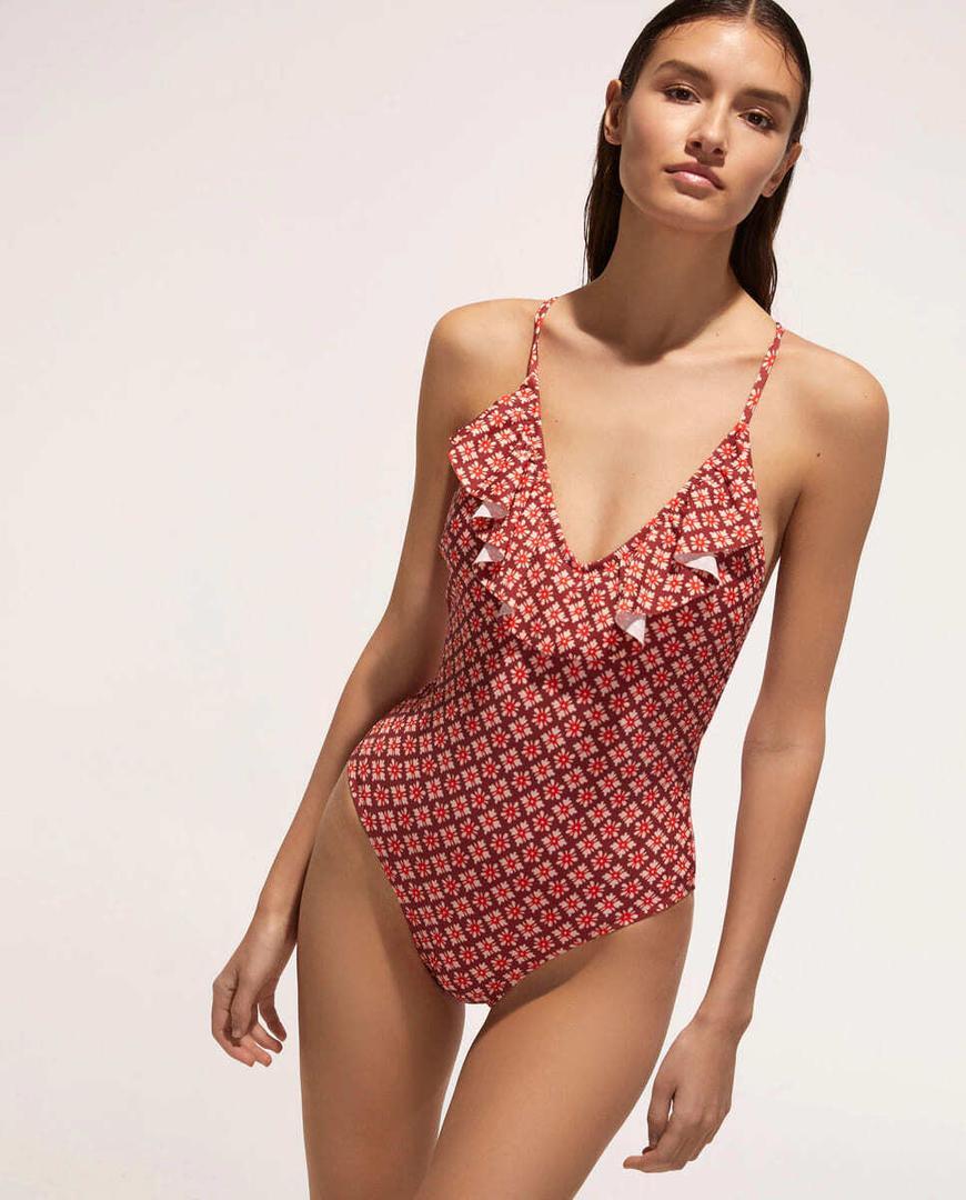 Bañador cuello pico con volado Énfasis