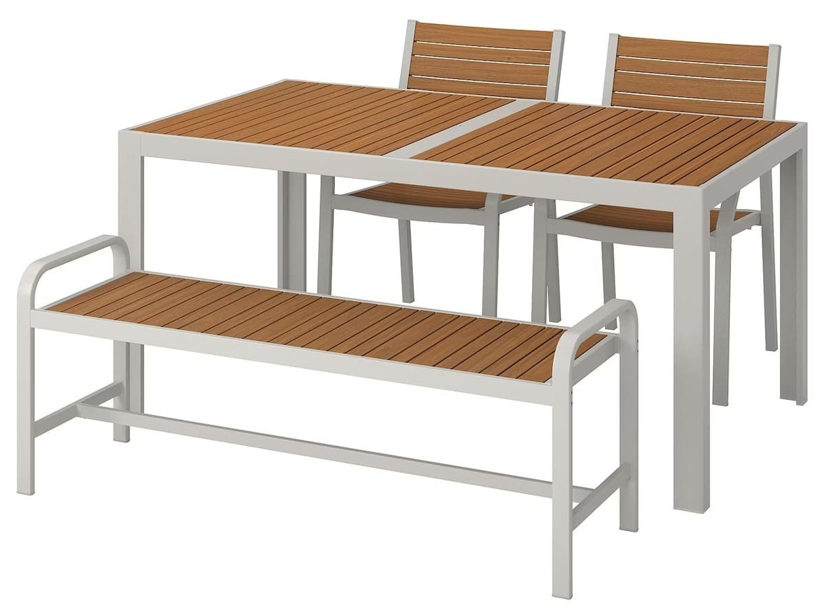 Mesa con 2 sillas y banco exterior SJÄLLAND