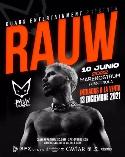 Cartel del concierto de Rauw Alejandro en el Marenostrum de Fuengirola 2022. Málaga